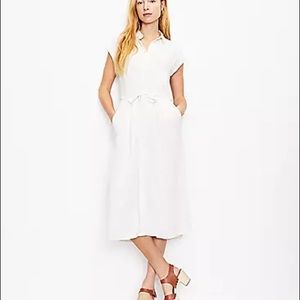 LOFT neutral ivory midi shirt dress with pockets